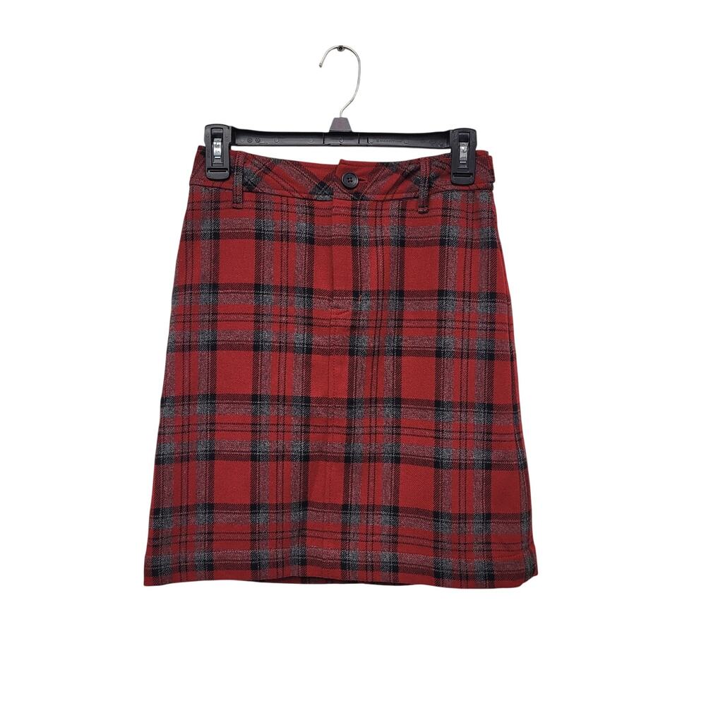 Eddie Bauer Red Plaid Skirt Size 2 100% Wool Pencil Holiday Preppy Fall School